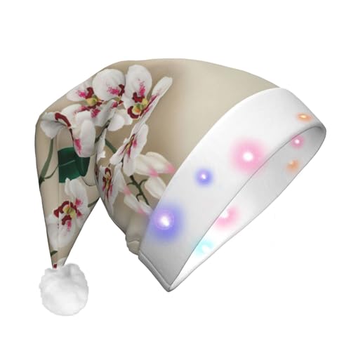 TyEdee Weihnachtsmütze mit Glocken-Orchideen-Druck, LED-beleuchteter Hut, Weihnachtsmütze für Erwachsene, Weihnachtsparty-Hut, geeignet für Neujahrspartys von TyEdee