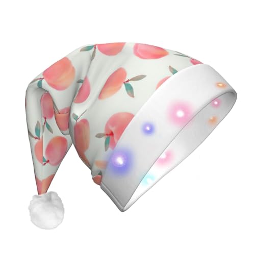 TyEdee Weihnachtsmütze mit LED-Licht, rosa Pfirsichdruck, Weihnachtsmütze für Erwachsene, Weihnachtsfeierhut, geeignet für Neujahrspartys von TyEdee