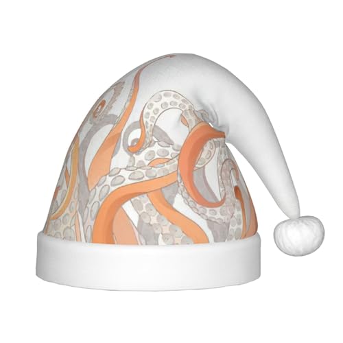 TyEdee Weihnachtsmütze mit Oktopus-Tentakel-Aufdruck für Kinder, Plüsch-Weihnachtsmütze, Weihnachtsmütze, niedliche Weihnachtsmütze, für Jungen und Mädchen von TyEdee