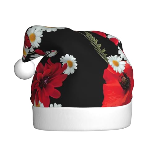 TyEdee Weihnachtsmütze mit roten Blumen und weißen Gänseblümchen, Weihnachtsmütze für Erwachsene, für lustige, lustige festliche Weihnachtsfeier von TyEdee