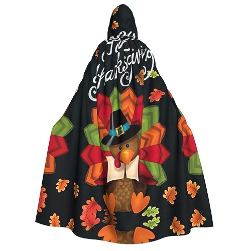 Unisex-Halloween-Umhang für Erwachsene, mit Kapuze, langes Hexenkostüm, Cosplay-Kostüm, Happy Thanksgiving Truthahn von TyEdee