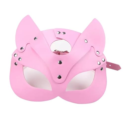 Tyatocepy Frauen-Katzenmaske, Halbes Gesicht, Katzenmaske, Leder, Katzenohren, Maske, Cosplay-Kostüm, Ersatzteile, Rosa von Tyatocepy