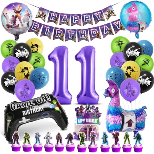 Deko Geburtstag Junge 11 Jahre, Luftballon 11. Geburtstag Junge, Zahl 11 Folienballon Violett Schwarz, Luftballons Girlanden Geburtstag Banner Set für Kinder Geburtstag Party Dekoration von Tydeus
