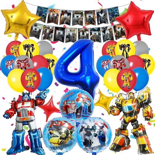 Luftballon 4. Geburtstag Junge, Geburtstagsdeko 4 Jahre Party Supplies Ballons, 3D Folienballon Kindergeburtstag Deko, Luftballons Girlanden Banner Set für Kinder Geburtstag Party Dekoration von Tydeus