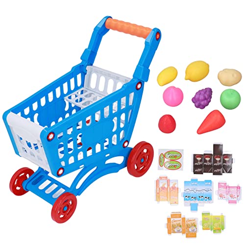 Kinder Einkaufswagen Spielset, 15 Stück Kaufladen Zubehör Set Pädagogischer Kinder-Einkaufswagen, Spielzeug zum Spielen, Rollenspiel, Lernentwicklung, Lernspielzeug Geschenk(Blau) von Tyenaza