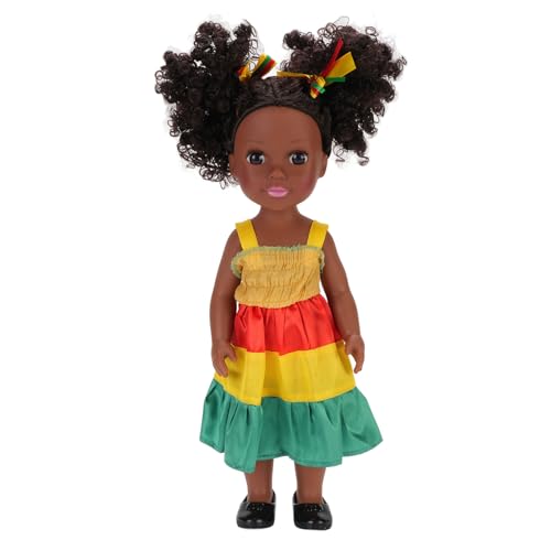 Tyenaza 14 Zoll schwarzes Puppenspielzeug, realistische Explosionshaarkleidung verändernder entzückender afrikanischer realstischer Silikonpuppen mit Rockkleid und Schuhen von Tyenaza