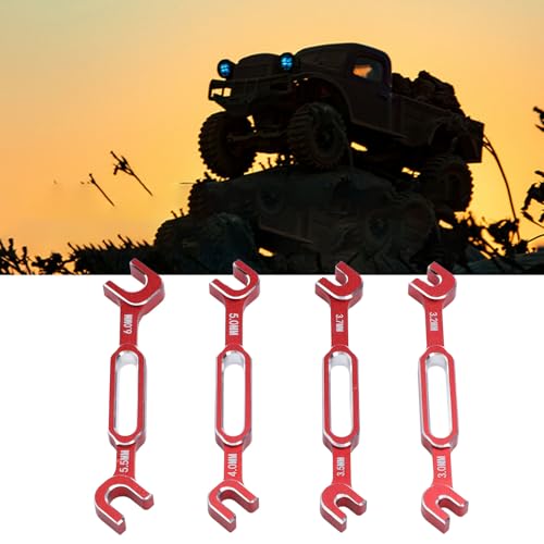Tyenaza 4-teiliger RC-Aluminiumlegierungsschlüssel, 3/3,2/3,5/3,7/4/5/5,5/6 mm Spannschlossmutter-Kugelgelenkentferner mit Multifunktions-Reparaturwerkzeugsatz für RC-Stoßdämpferzangen (Red) von Tyenaza