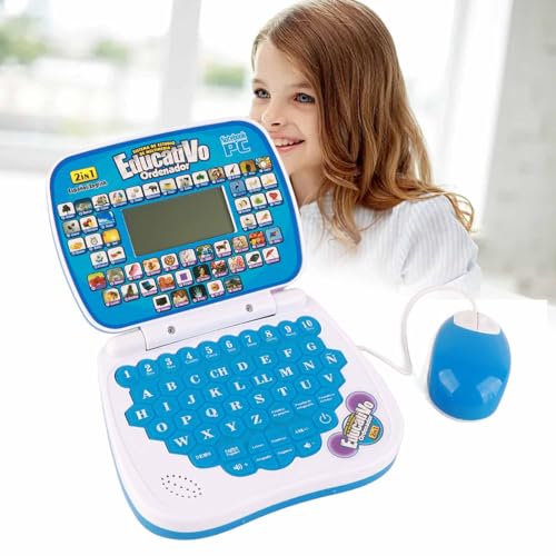 Tyenaza Lernmaschine für Kinder, Englisch- und Spanisch, Musikfunktion, interaktiver Lernlaptop für Kinder, zum Lernen von Mathematik, Logik, Spielen und Musik (Blau) von Tyenaza