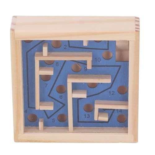 Wooden Maze Balance Game, Interactive Educational Desktop Wooden Maze Mable Ball Balance Toy for Kids (Blue) von Tyenaza