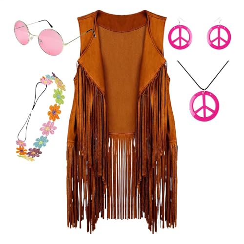 Tyinerc Disco Outfits Zubehör Hippie Kostüm 60er und 70er Jahre für Damen | Weiches Hippie-Kostüm, Disco-Outfits mit Fransen, Hippie-Zubehör für Familie, Freunde und Kollegen von Tyinerc