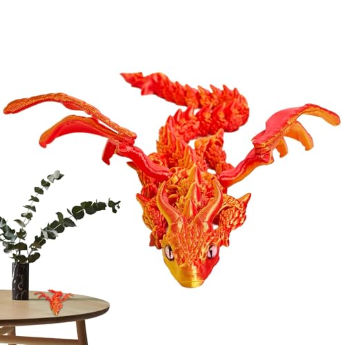 Tyinerc Drache bedruckt, Drache, bedruckt, Modell in 33 cm (13 Zoll), mit Flügeln, Büro-Spielzeug, flexible Drachenfigur, Drachenspielzeug für Neujahr, Weihnachten von Tyinerc