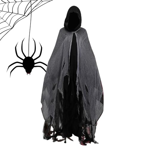 Tyinerc Halloween Geisterumhang, Geisterumhang mit Kapuze, Spukhaus Cosplay Kostüm für Erwachsene, gruseliger Hexenumhang mit Kapuze, Hexenumhang für Frauen, Hexenumhang von Tyinerc