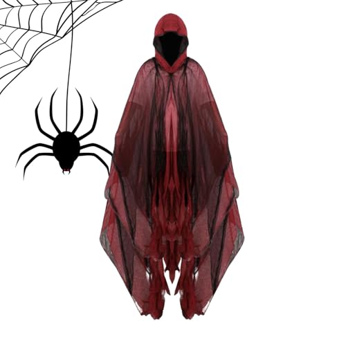 Tyinerc Halloween Kostüm weiblich Geist Erwachsene Halloween Geisterumhang Halloween Spukhaus Cosplay Kostüm Atmungsaktiv für Erwachsene Hexenumhang mit gruseliger Kapuze für Frauen, Kostüm von Tyinerc