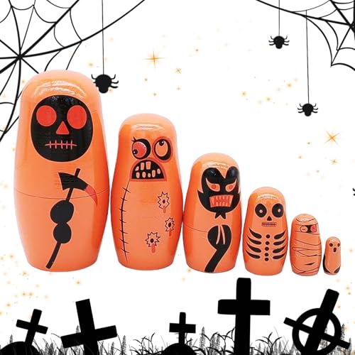 Tyinerc Halloween-Puppen, russische Puppen für Halloween, aus russischem Holz, mit sechs Schichten | Halloween-Dekoration, ausziehbar für von Tyinerc