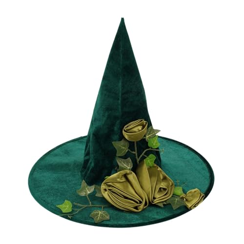 Tyinerc Hexenhut, grüner Hexenhut - Wizard Caps Kopfbedeckung Zubehör | Verkleidungszubehör, Hexenhut für Frauen, Zauberer Caps Blumenrebe von Tyinerc