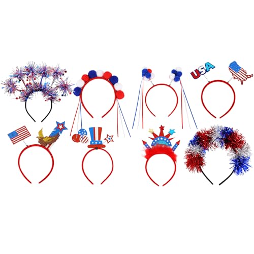 Tyinerc Patriotisches Stirnband für den 4. Juli – Patriotisches Band in Blau Rot | 8 Paar Memorial Day und Accessoires für den 4. Juli, Unabhängigkeitsfest, Parade-Kostümfavoriten von Tyinerc