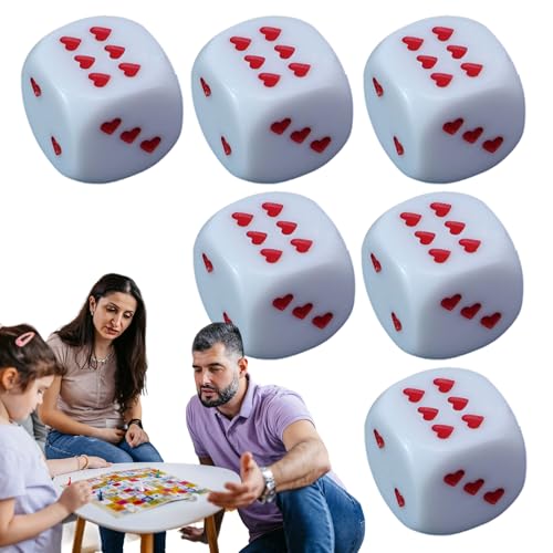 Tyinerc Sechsseitige Würfel | Acrylwürfel für Tischspiele mit herzförmigen Punkten,6 Stück Abgerundete Ecken Für Reise Unterricht Aktivitäten Urlaub Events Abend von Tyinerc