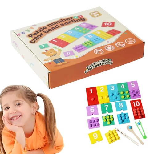Tyinerc Sortierspiel aus Holz, Farbsortierspielzeug – Assoziationsspiel zum Zählen von Perlen mit Clips, Trainingsset zur Farberkennung für und Mädchen im Alter von von Tyinerc