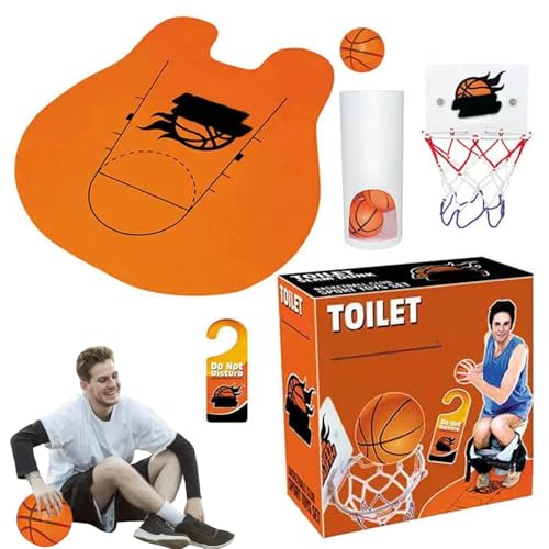 Tyinerc Toiletten-Basketball-Set, Toiletten-Basketballspiel | Hoop-Reifen in der Mitte der Arbeit, interaktives Sportspielzeug für Badezimmer, Basketballkorb für den Innenbereich von Tyinerc