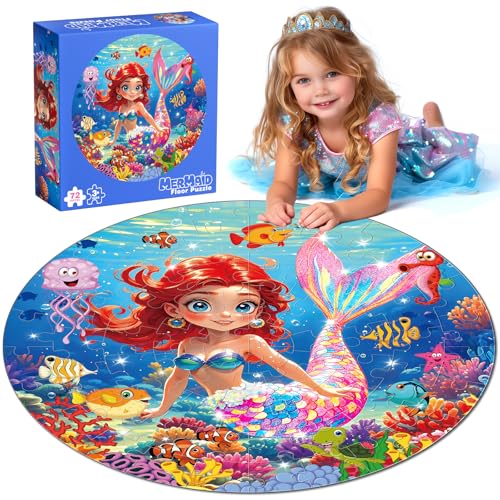 72-teiliges Meerjungfrauen-Bodenpuzzle, schimmernd, für Kinder im Vorschulalter, pädagogisches Lernspielzeug, Geburtstagsgeschenke für Mädchen im Alter von 4–6 und 3–5 Jahren von Tymokcall