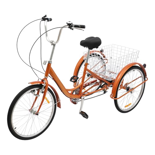TyochiAki 6-Gang-Erwachsene Dreirad mit Einkaufskorb und Rückenlehne 3 Rad Fahrrad bis 120KG Belastbar Lastenfahrrad Höhenverstellbar (Gelb) von TyochiAki
