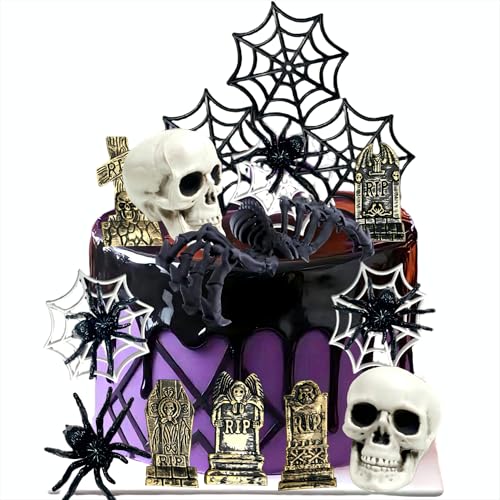 Tyotrbs Halloween-Kuchenaufsätze, Grabstein, Mond, Tortenaufsatz, Kürbis, Totenkopf, Augäpfel, Skeletthände, Kuchendekorationen für Süßes oder Saures, Halloween-Partyzubehör von Tyotrbs