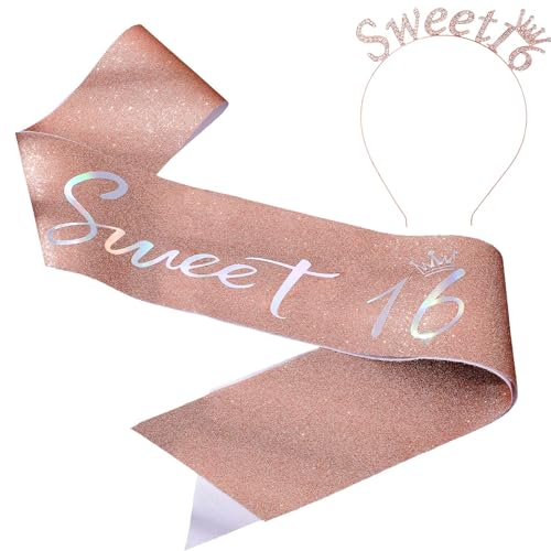 Tyqour 16 Geburtstag Mädchen Deko Sweet 16 Schärpe und Tiara Rose Gold 16. Geburtstag Krone Schärpe GeburtstagParty Dekorationen, Birthday Krone für Frauen Mädchen Frau Deko Accessoires Geschenk Tyqour 16 Geburtstag Mädchen Deko Sweet 16 Schärpe und Tiara Rose Gold 16. Geburtstag Krone Schärpe GeburtstagParty Dekorationen, Birthday Krone für Frauen Mädchen Frau Deko Accessoires Geschenk von Tyqour