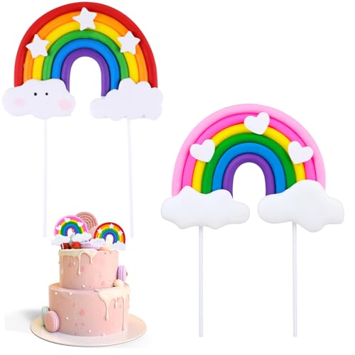 Tyqour 2 Stück Regenbogen Tortendeko Geburtstag Rainbow Cake Topper Geburtstag Wolken Kuchen Topper Bunt Tortendekoration Wolke Regenbogen Kuchendeko Geburtstag für Kinder Mädchen Junge von Tyqour