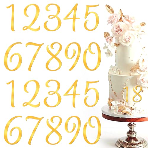 Tyqour 20 Stück Zahlen Deko Torte 0-9 Gold Kuchen Dekoration Geburtstag Gold Cake Topper Zahlen Acryl Happy Birthday Tortendeko Tortenaufsatz Kuchen Topper Set für Party Hochzeit Jubiläum Feier von Tyqour