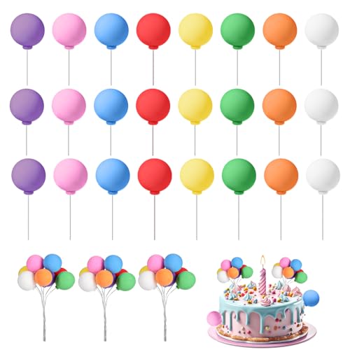 Tyqour 24 Stück Tortendeko Kugeln Cake Topper Bunt Kugeln Torte,Torten Deko Kugel Tortendeko Bunte Luftballons Cake Topper Geburtstag Schaum Ball Einsatz Torten Deko für Geburtstag Hochzeit von Tyqour