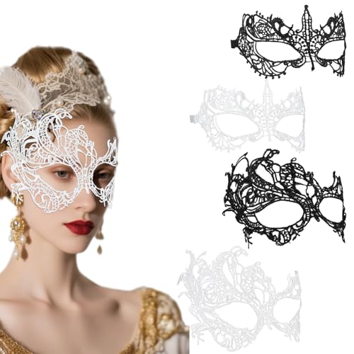 Tyqour 4 Stück Masquerade Maske Venezianische Halloween Masken Spitze Maske Maskenball Masken Spitzenmaske Spitzen Mask Partymaske für Damen Kostüm Karneval Party von Tyqour