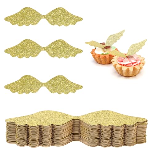 Tyqour 50 Stück Gold Glitter Flügel Cupcake Topper, Golden Schokolade Flügel Party Wings Dekor Zauberer Kuchen Deko Engelsflügel Kuchen Topper für Engel Thema Geburtstag Babyparty Partyzubehör Tyqour 50 Stück Gold Glitter Flügel Cupcake Topper, Golden Schokolade Flügel Party Wings Dekor Zauberer Kuchen Deko Engelsflügel Kuchen Topper für Engel Thema Geburtstag Babyparty Partyzubehör von Tyqour