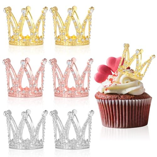 Tyqour 6 Stück Crown Cake Topper Mini Krone Deko Krone Kuchen Topper Klein Gold Silber Kuchendekoration für Mädchen Kinder Braut, Kronen Tortenaufsatz für Geburtstag, Hochzeit, Party und Baby Dusche von Tyqour