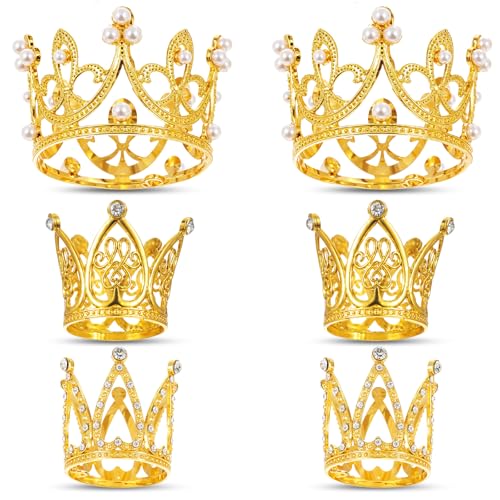 Tyqour 6 Stück Mini Krone Kuchen Topper Prinzessin Krone Cake Topper Mini-Krone Deko Klein Gold Kronen Tortenaufsatz Gold Kuchendekoration für Mädchen Braut Hochzeit Geburtstag Party und Baby Dusche von Tyqour