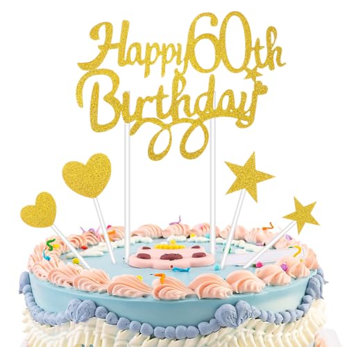 Tyqour 60 Geburtstag Tortendeko Happy Birthday 60 Geburtstag Deko Männer Frauen Kuchen Topper Deko Alles Gute zum Geburtstags Cake Topper für Mann Frau von Tyqour