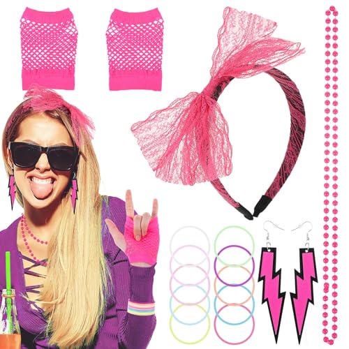 Tyqour 7-teiliges 80er-Jahre-Kostüm-Outfit-Zubehör für Damen, Spitzen-Glas-Stirnband, Neon-Ohrringe, Fischnetz-Handschuhe, Halskette, Armband, Party-Outfit-Set für 80er-Jahre-Retro-Party, Halloween Tyqour 7-teiliges 80er-Jahre-Kostüm-Outfit-Zubehör für Damen, Spitzen-Glas-Stirnband, Neon-Ohrringe, Fischnetz-Handschuhe, Halskette, Armband, Party-Outfit-Set für 80er-Jahre-Retro-Party, Halloween von Tyqour