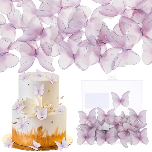 Tyqour 72 Stück Schmetterlinge Tortendeko Essbar Lila Essbare Schmetterlinge für Torte Essbare Tortendeko Schmetterling Muffin Deko Essbar Schmetterlings Cupcake Toppers zum Hochzeit Geburtstag Taufe von Tyqour