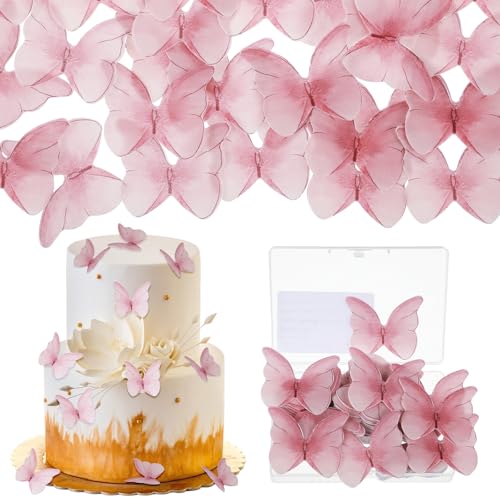 Tyqour 72 Stück Schmetterlinge Tortendeko Essbar Rosa Essbare Tortendeko Schmetterling Muffin Deko Essbar Schmetterlings Cupcake Toppers Essbare Schmetterlinge für Torte zum Hochzeit Geburtstag Taufe von Tyqour