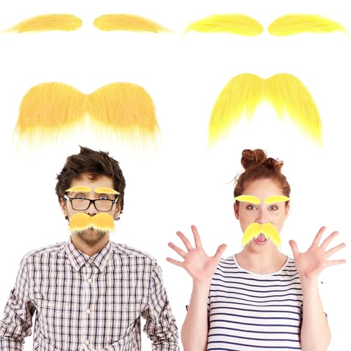 Tyqour Gelb Schnurrbart und Augenbrauen zum Ankleben, Schnauzer Selbstklebend, Fake Bart Augenbrauen Set, Halloween Fake Mustache and Eyebrows für Kostümpartys, Weihnachten, Mottopartys Tyqour Gelb Schnurrbart und Augenbrauen zum Ankleben, Schnauzer Selbstklebend, Fake Bart Augenbrauen Set, Halloween Fake Mustache and Eyebrows für Kostümpartys, Weihnachten, Mottopartys von Tyqour