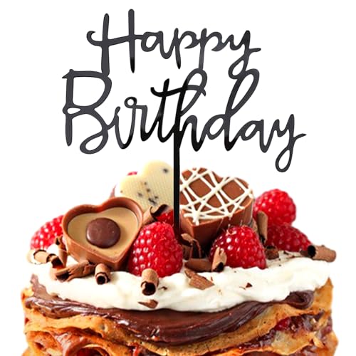 Tyqour Schwarz Happy Birthday Tortendeko Geburtstag Acryl Schwarz Cake Topper Geburtstag Wiederverwendbar Happy Birthday Cake Topper Kuchendeko für Mädchen Jungen Frauen Mann,Größe 13x13cm von Tyqour