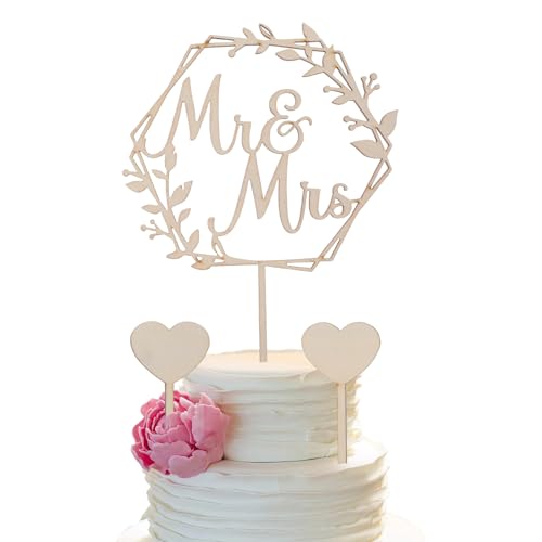 Tyqour Mr und Mrs Cake Topper Tortendeko Holz Hochzeit Hochzeitstorte Topper Hochzeitstorte Deko Tortenstecker Mr und Mrs Wedding Cake Toppers für Hochzeit Verlobung Antrag von Tyqour