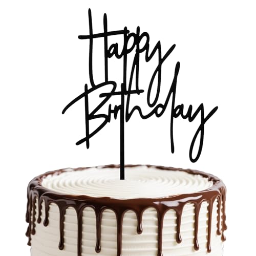 Tyqour Schwarz Happy Birthday Tortendeko Geburtstag Acryl Schwarz Happy Birthday Cake Topper Happy-Birthday Kuchen Deko Kuchen Topper Geburtstag für Männer, Frauen, Jungen und Mädchen von Tyqour