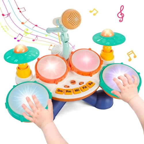 Schlagzeug Set für Kinder - Schlagzeug Set für Kleinkinder von 1 bis 3, 4 Rhythmen mit Blitzlicht für Babys mit Mikrofon und ohne Sticks, Baby Schlagzeugset für Jungen und Mädchen, Geschenke Schlagzeug Set für Kinder - Schlagzeug Set für Kleinkinder von 1 bis 3, 4 Rhythmen mit Blitzlicht für Babys mit Mikrofon und ohne Sticks, Baby Schlagzeugset für Jungen und Mädchen, Geschenke von Tysqum