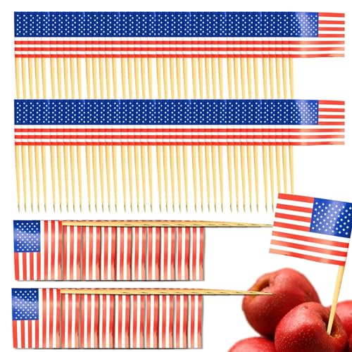 Tytlyworth Zahnstocher-Flaggen,Cupcake-Topper mit Deutschland-Flagge - Kleine amerikanische Flaggen am Stiel, Cupcake-Topper mit Deutschland-Flagge, 100 Stück Holz-Cocktailspieße von Tytlyworth