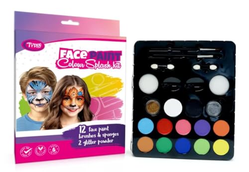 TyToo Colour Splash Gesichtsbemalungsset für Kinder und Erwachsene – 12 leuchtende, wasserbasierte Farben mit 2 Glitzern, Pinseln und Schwämmen – Sicher, ungiftig, leicht abwaschbar TyToo Colour Splash Gesichtsbemalungsset für Kinder und Erwachsene – 12 leuchtende, wasserbasierte Farben mit 2 Glitzern, Pinseln und Schwämmen – Sicher, ungiftig, leicht abwaschbar von Tytoo