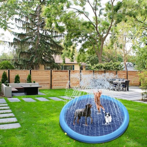 Hundepool für Hunde 100-170CM Faltbarer Splash Sprinkler Pad Verdickt Anti-Rutsch Hunde Wasserspielzeug, Umweltfreundlich Langlebig Planschbecken Hund Rutschfestes Spritzpad (Blau, 100cm) von Tyuffghet