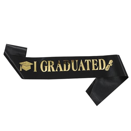 Tyuffghet 2025 Schwarze Abschlussschärpe Gold Glitzer Buchstabe "I Graduated" Fleckenschärpe für 2025 Abschlussfeier Party Supplies für Abschlussdekorationen Grad Party Favors Zubehör (Schwarz) von Tyuffghet