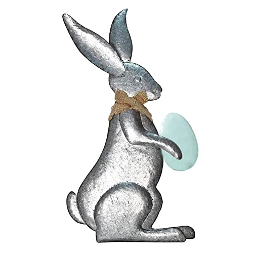 Tyuffghet Metall Gartendekoration Ostern Outdoor Hase Dekoration Ornament Sackleinen Schleife Garten Hase Hals Indoor Outdoor Stehender Frühlingshase Ostern Haus Hof Ornamente (A, Einheitsgröße) von Tyuffghet
