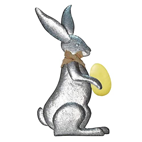 Tyuffghet Metall Gartendekoration Ostern Outdoor Hase Dekoration Ornament Sackleinen Schleife Garten Hase Hals Indoor Outdoor Stehender Frühlingshase Ostern Haus Hof Ornamente (C, Einheitsgröße) von Tyuffghet
