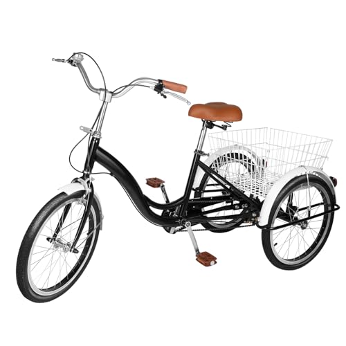20 Zoll Dreirad, 3 Räder Fahrrad mit Hintere Korb, Einstellbaren Sitz 71-87cm und Lenkrad 95,5-103,5cm, Adult Fahrrad für Männer, Frauen, ältere Menschen und Erwachsene (Schwarz) von Tyvotrend
